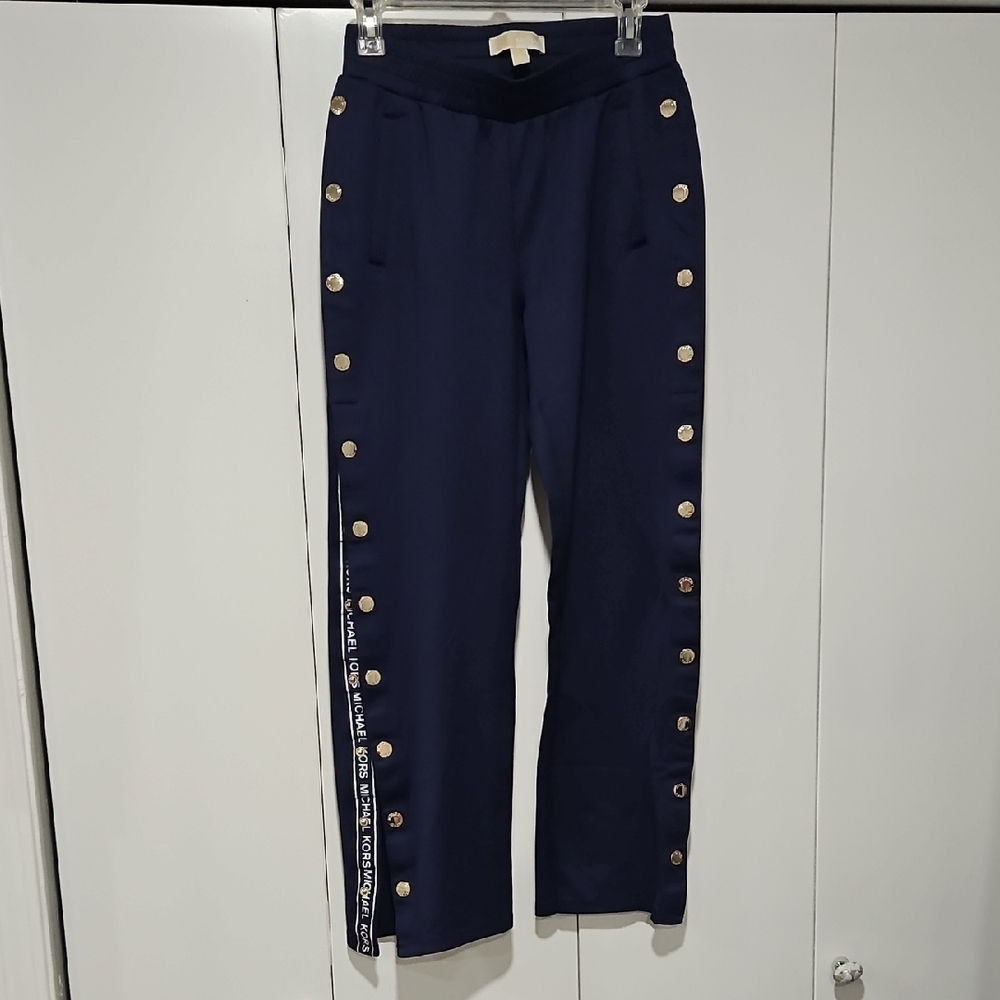 Michael Kors Navy Snap-Side Track Pants Small